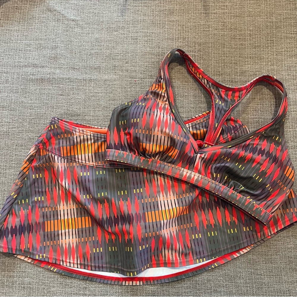 Prana Carmine Desert GEO 2 piece swim top and swim skirt
